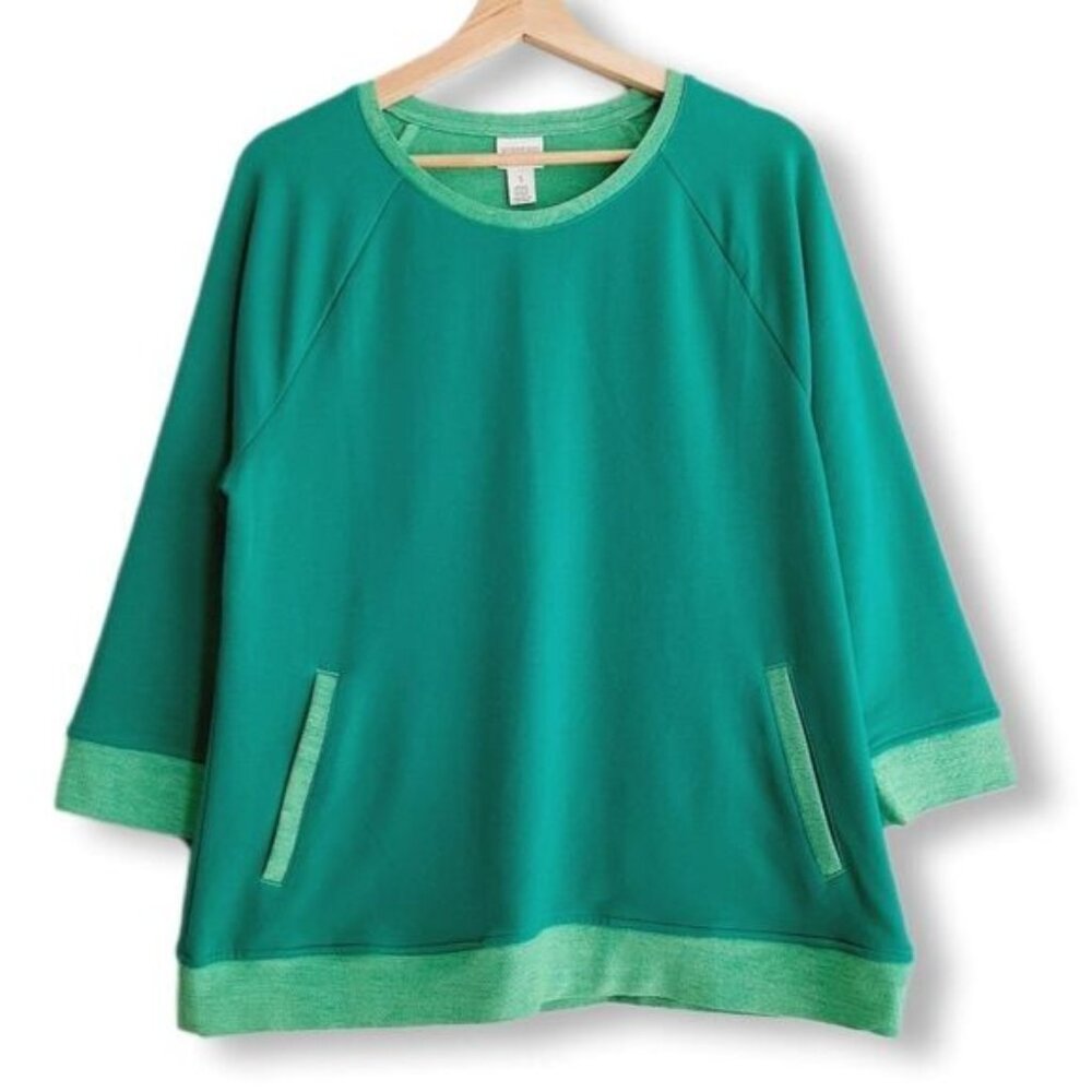 CHICO'S Weekends Color Twist Pocket Popover Soft Top Green Sz 1 | M